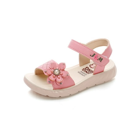 

Rotosw Girl s Flat Sandals Ankle Strap Flats Open Toe Sandal Kids Casual Shoe Girls Lightweight Magic Tape Beach Shoes Sakura Pink 12c