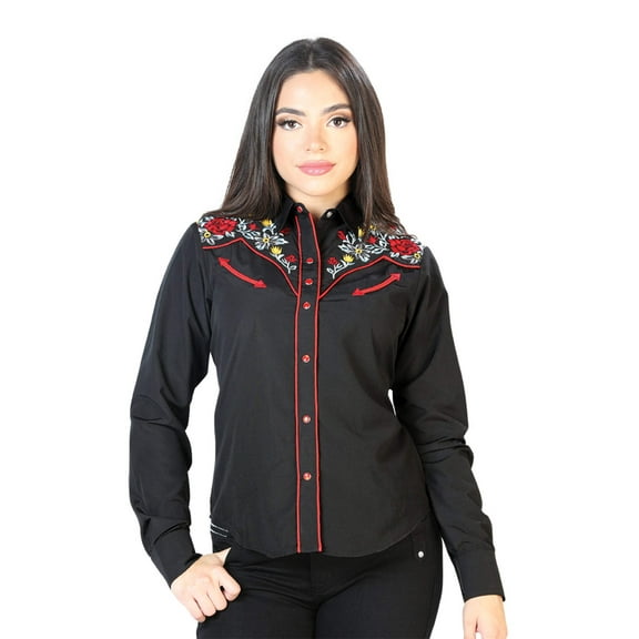 Women's Black Embroidered Long Sleeve Western Shirt 'El Señor de los Cielos' 126685