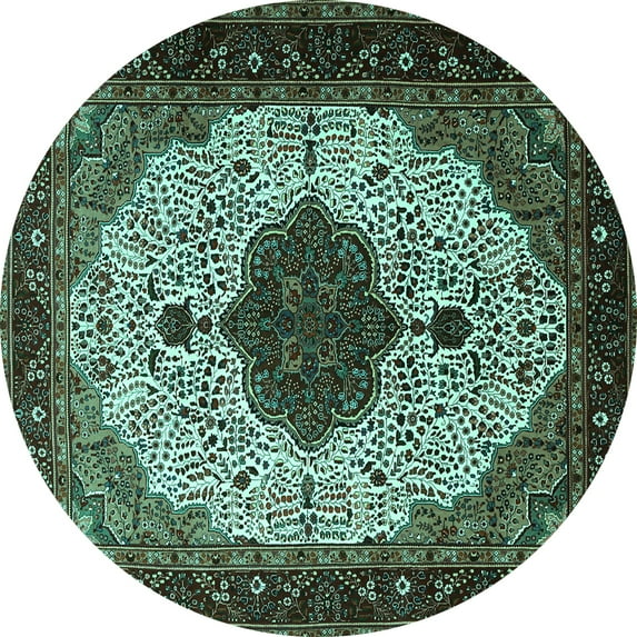 Ahgly Company Indoor Round Medallion Turquoise Blue Traditional Area Rugs, 8' Round