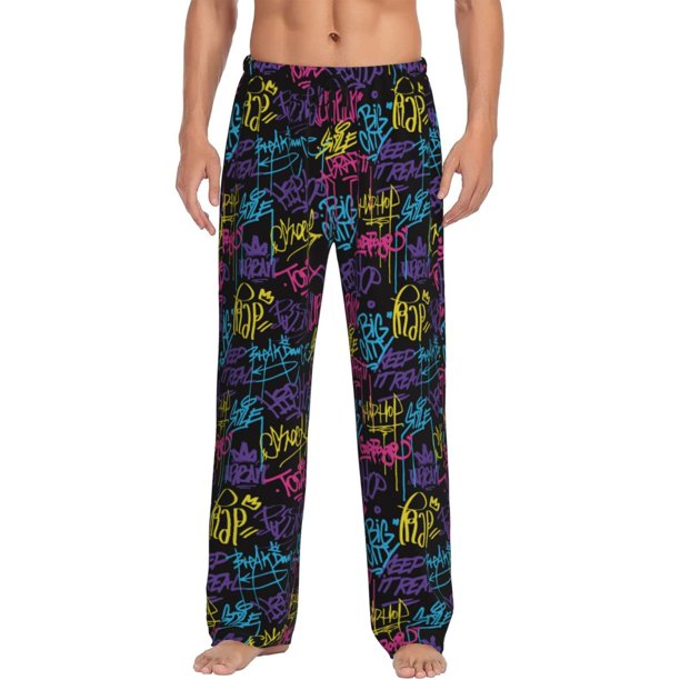 Fotbe Graffiti Art Pantalones de Pijama para Hombre, Pantalones de Dormir, Pantalones de Casa con Cintura Ajustable y Bolsillos-XX-Large