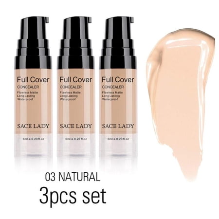 SACE LADY 3Pcs Full Coverage Liquid Concealer Set Waterproof Smooth Matte Flawless Creamy Foundation Concealer For Eye Dark Circles Spot Face Makeup Kit 3×6ml/0.20Fl Oz
