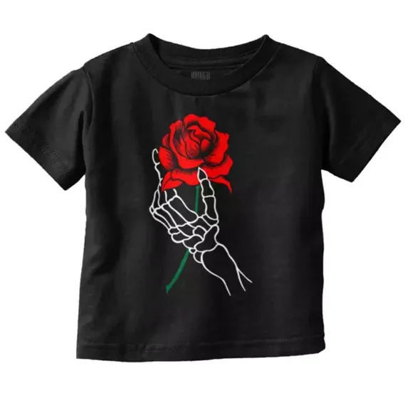 Skeleton Hand Holding Rose Gothic Punk Emo Toddler T Shirt TODDLER SHORT SLEEVE TEE BELLA CANVAS 3001T