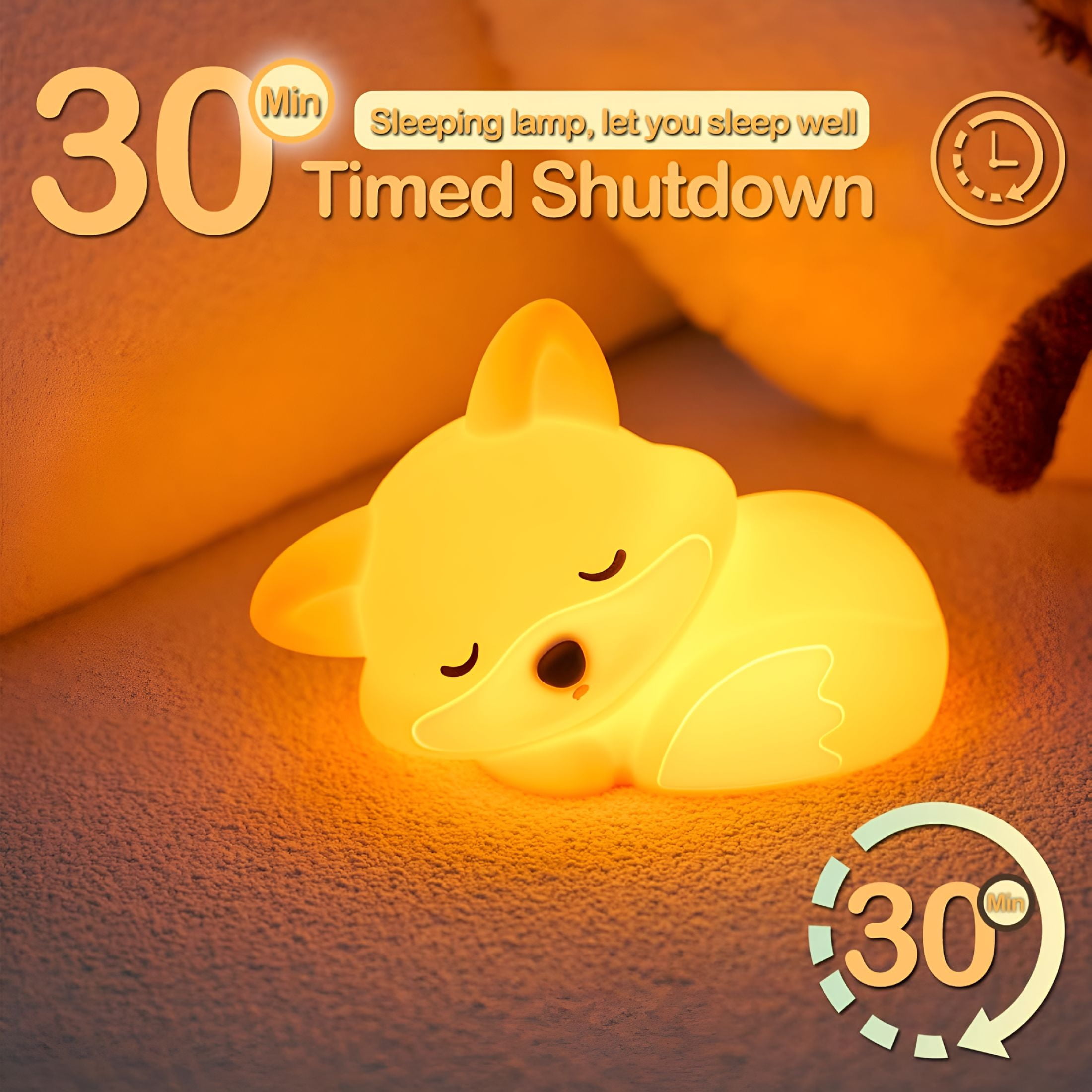HIBIBUD Fox Night Light,Led Soft and Fluffy Novelty Animal Lamp,Food Grade Silicone,2 Level Dimmable,Nursery Nightlight for Desk Decor,Funny Gifts Stuff for Boys Girls Baby