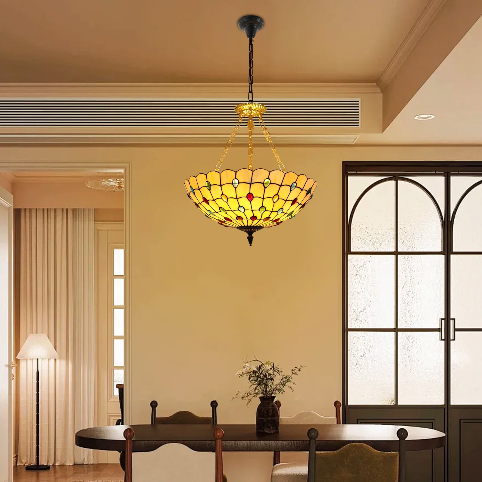 5-Light Chandelier, Ceiling Mount Light Fixture, Colorful Tiffany-Style Pendant Light for Elegant Home Decor (5 x E26 (Not Included)