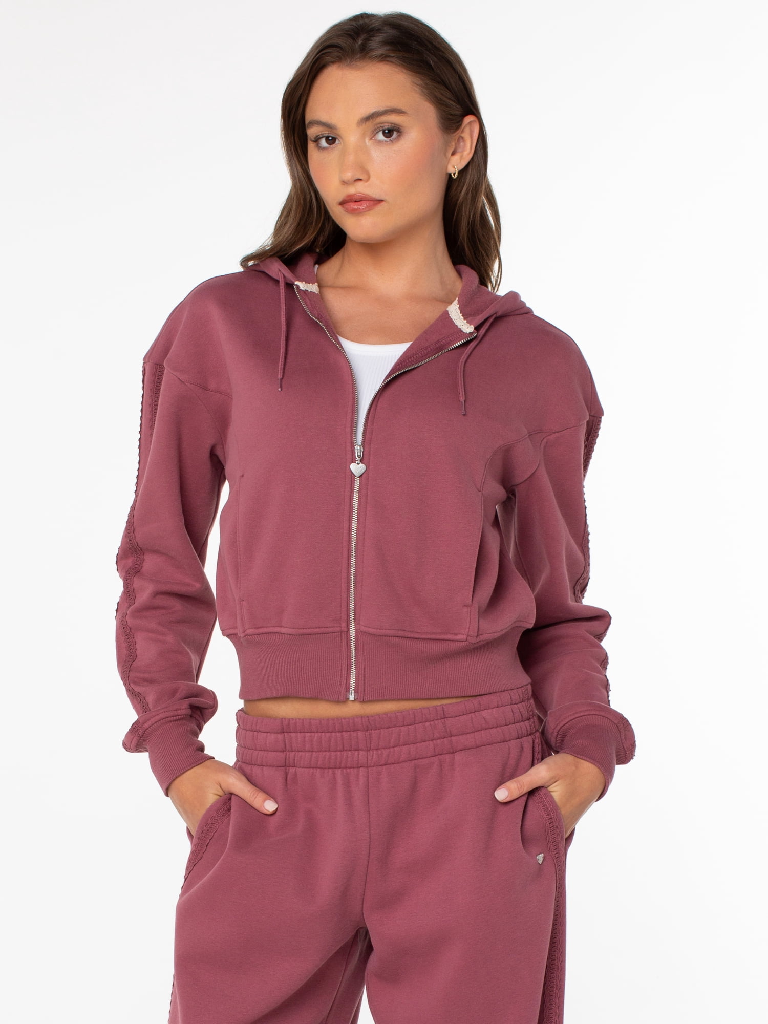 Celebrity Pink Women's and Women's Plus Zip Front Fleece Hoodie Sweatshirt, Sizes XS-4X