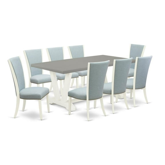 East West Furniture V-Style 9-piece Wood Dining Set with Cushion Seat in White