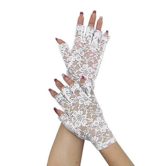 Lace Fingerless Gloves for Women Super Soft Half Finger Touch Screen Knit Fashion Accessories Womens Mittens White
