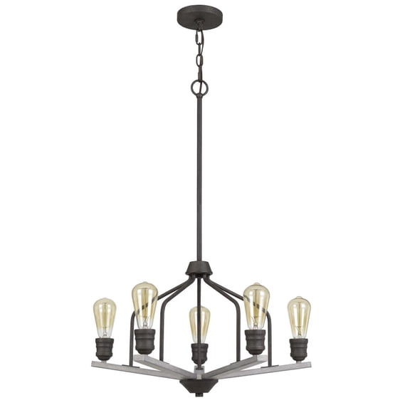 Cal Lighting Corning 5-Light Metal & Wood Chandelier in Textured Bronze