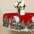 thumbnail image 4 of Christmas Snow Village Round Tablecloth,60 Inch,Washable Stain Resistant Table Cover for Holiday Dinner, 4 of 6