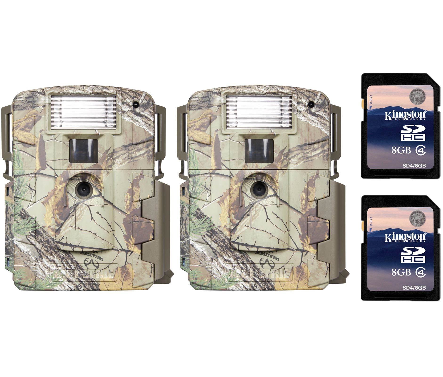 (2) Moultrie Xenon Strobe White Flash D80 Mini Trail Game Cameras + SD