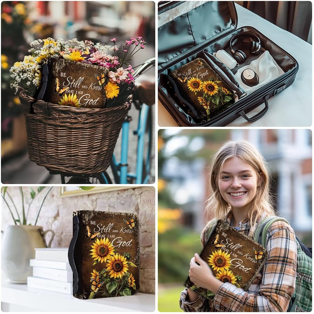 1pc Large Bible Cover 8x11 inch PU Leather Bible Case with Bookmark Sunflower Butterfly Bible Carrying Case for Women Men Christian Bible Note Books Carrying Accessories for DIY