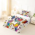 thumbnail image 3 of Manfei Cartoon Rainbow Love Twin Sheets, Watercolor Graffiti Art Bedding, Cream Blue, 3 Pieces, 1 Flat Sheet, 1 Fitted Sheet and 1 Pillowcase, 3 of 6