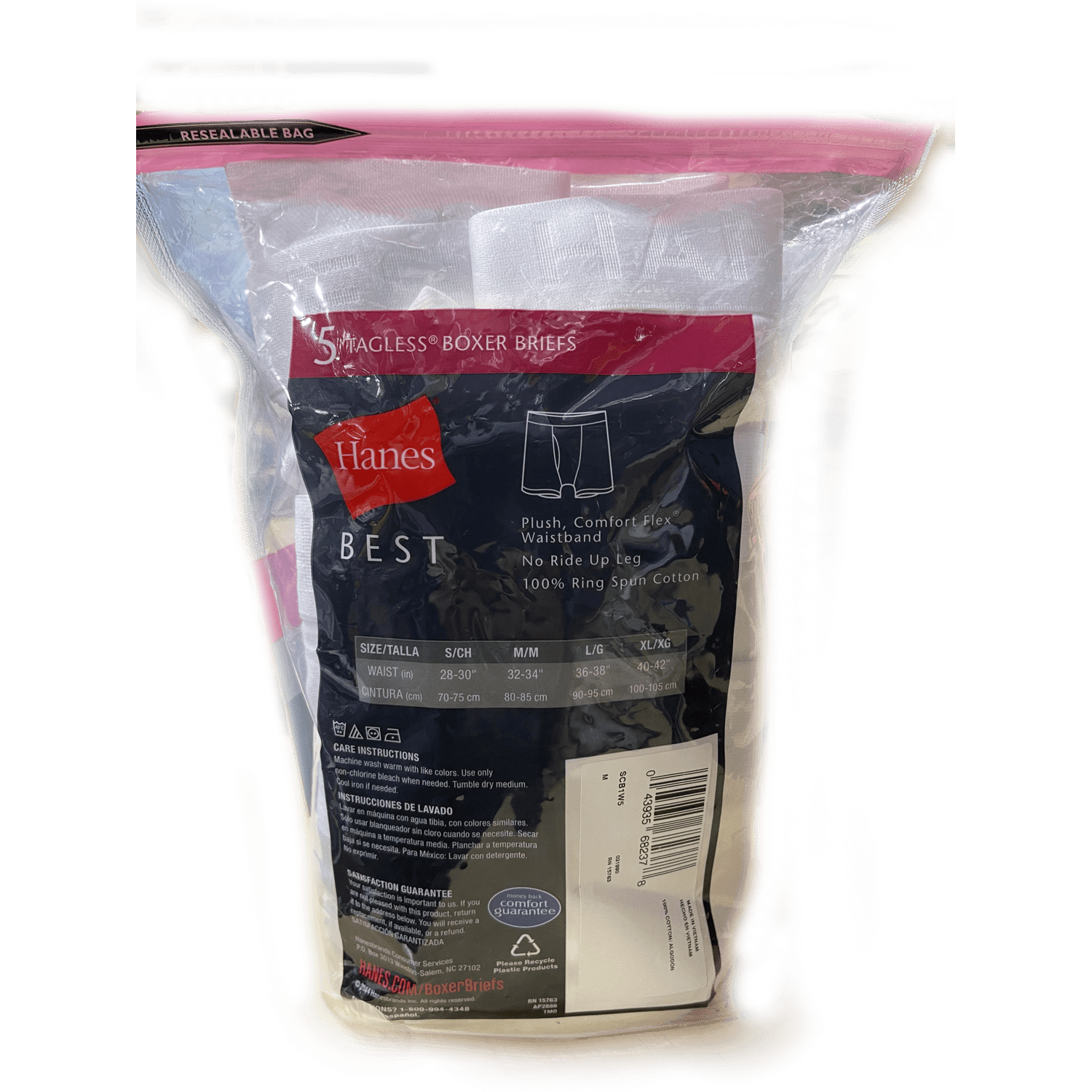 Hanes Best Men's Tagless Comfort Flex Waist Boxer Briefs, 5 Pack (White, M (32-34))