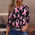 thumbnail image 4 of Nfurl Breast Cancer Shirts for Women Pink Ribbon Print Loose Casual 3/4 Sleeve T Shirts Inspirational T-shirts Breast Cancer Awareness Clothes Black,S, 4 of 6