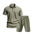 thumbnail image 4 of Men's 2-Piece Linen Summer Set, Casual Short Sleeve Shirt and Vacation Shorts, Breathable Beach Outfit For Tropical Holiday and Travel,Army Green,L, 4 of 8