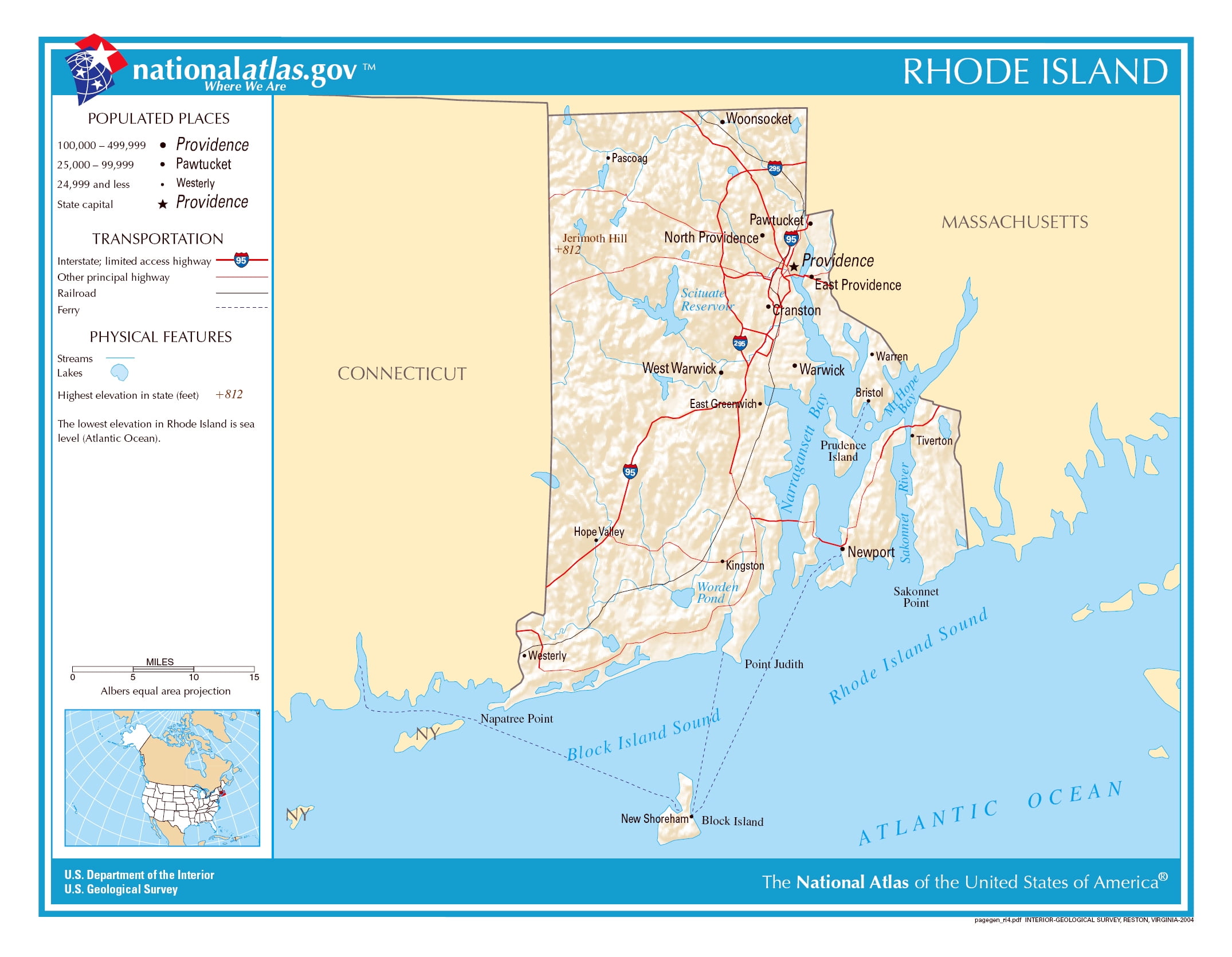 Laminated Map - Large detailed map of Rhode Island state Poster 20 x 30