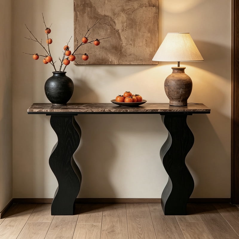 47.24" Modern Console Table, Accent Sofa Side Table with Two Wavy Legs, Entryway Display Table with Faux Marble Top
