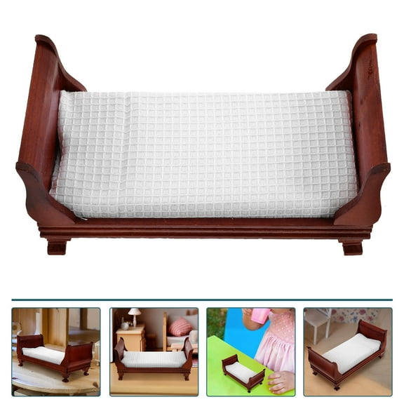 FOMIYES Brown Synthetic Miniature Doll House Bed for Pet Use Sturdy Design Perfect for Doll House Decor 1 Piece