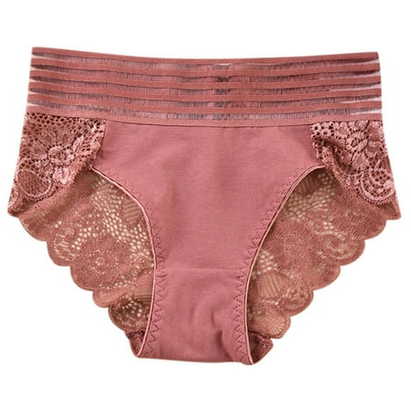 BYHONG Women s Low Waist Lace Briefs Solid Color Crotch Underwear Panties Womens Panties Brown L