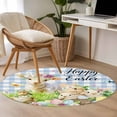 thumbnail image 4 of Round Rugs 3.3 Ft, Easter Non Slip Area Rugs for Kitchen Bedroom Entryway, Spring Bunny Sheep Floral Eggs Botanical Blue Check Washable Carpet Runner Rug Floor Mats for Bedroom Home Decor, 4 of 8