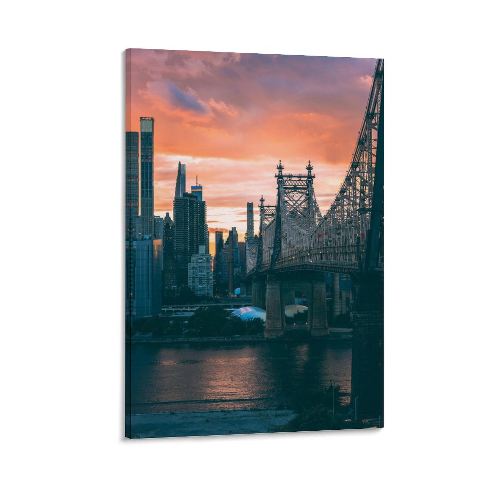 Riverside City Dusk View Unframed Canvas Wall Decor, Vertical Version