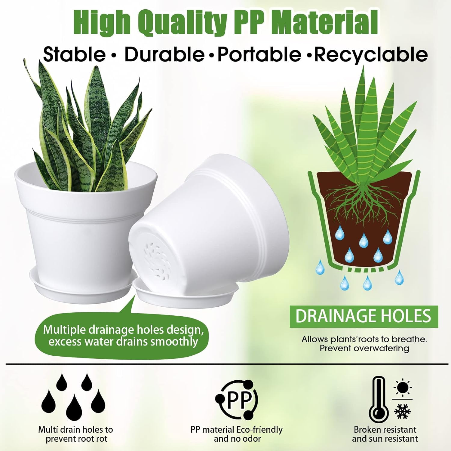 54 Pack 4 Inch Plant Pots Bulk Small Planter with Drainage Hole and Saucer Small Plastic Pots for Flowers Succulent Cactus and All House Indoor(White)