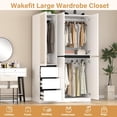 thumbnail image 6 of VINFORM 75" Armoire Wardrobe Closet with Mirror, Wardrobe Armoire with 3 Drawers, 5 Door Wood Armoire Storage with Hanging Rods and Multi-Layer Shelves for Bedroom, Guest Room (White), 6 of 7