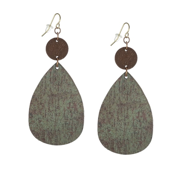 Beautiful Large Green and Brown Wood Teardrop Statement Earrings – Hypoallergenic Earwires