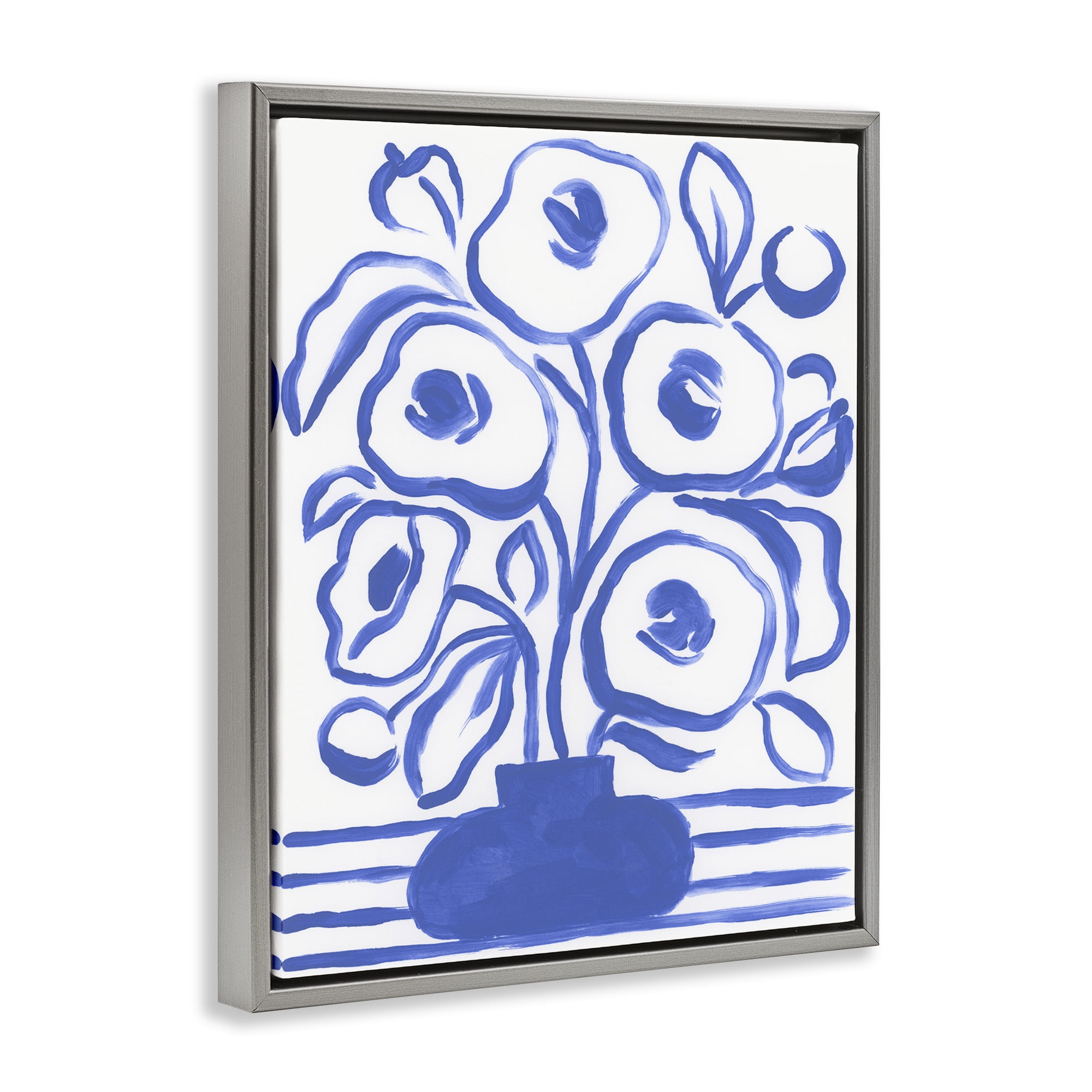 Stupell Industries Abstract Poppy Vase Botanical & Floral Painting Gray Floater Framed Art Print Wall Art, 17 x 21