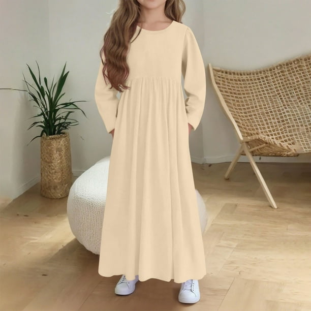 Cowsor Girls Maxi Dress Long Sleeve Casual Holiday Dress with Pockets
