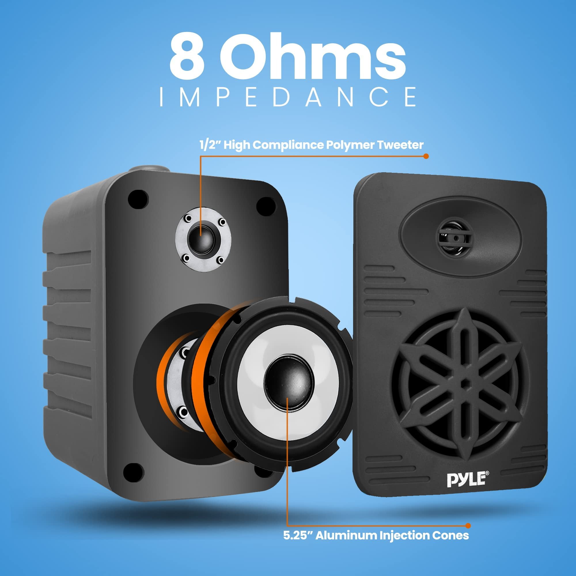 PyleUsa Bluetooth Indoor Outdoor Speakers Pair - 500 Watt Dual Waterproof 5.25 2-Way Full Range Speaker System w/ 1/2 High Compliance Polymer Tweeter - Home, Boat,Deck, Patio, Poolside - PDWRBT56BK