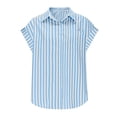 thumbnail image 4 of FNFYFH Womens Striped Button Down Shirts Short Sleeve Dress Shirt Collared Button-up Work Blouse Beach Vacation Outfits, 4 of 6
