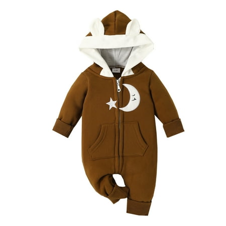

koaiezne Boys Girls Long Sleeve Winter Cartoon Moon Cloud Bear Ears Hooded Jumpsuit Romper 3 Month Baby Boy Outfit Toddler Boys 12 Months