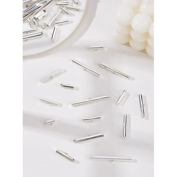 80Pcs 8 Sizes Iron Slider Clasps Slide on End Clasps Tube Ball Bead Slider Crimp Ends for Multi-Strand DIY Craft Making Necklace Bracelet Jewelry Making Findings Silver
