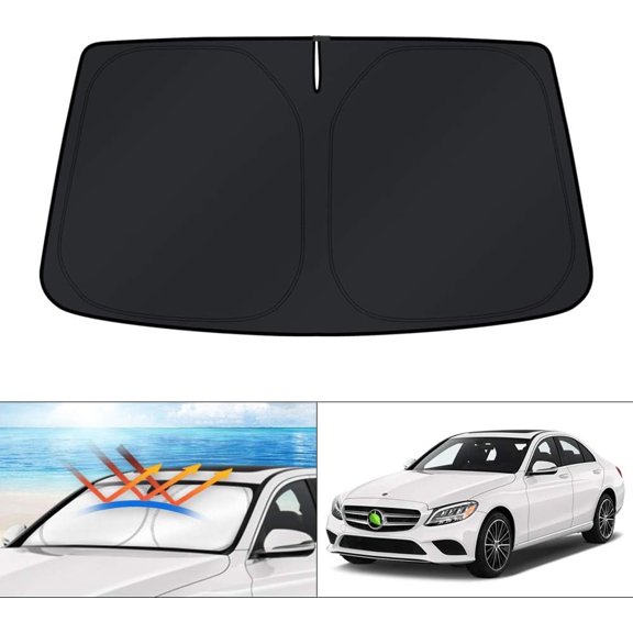 Canvcle Custom Fit Windshield Sunshade for 2015-2021 Mercedes Benz C Class W205 C250 C300 C400 Accessories Sunshade Foldable Visor Protector Blocks UV Rays