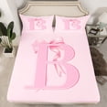 thumbnail image 2 of jejeloiu Initial Letter B Full Size Sheets,Bow Tie Ribbon Bed Sheets,Pink Bowknot Sheet Sets For Kids,Breathable Bedroom Decoration,4-Piece, 2 of 7