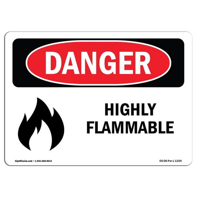 SignMission OS-DS-A-1218-L-1354 12 x 18 in. OSHA Danger Sign - Highly Flammable