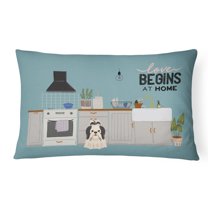 Carolines Treasures CK7792PW1216 Black White Shih Tzu Kitchen Scene Canvas Fabric Decorative Pillow 12H x16W multicolor