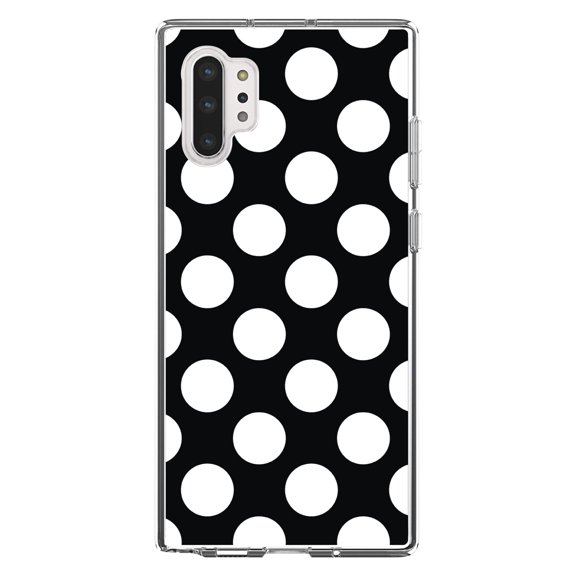 DistinctInk Clear Shockproof Hybrid Case for Galaxy Note 10 PLUS (6.8" Screen) - TPU Bumper, Acrylic Back, Tempered Glass Screen Protector - White & Black Polka Dots