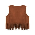 thumbnail image 4 of Ocealan Baby Boys Girls Western Cowboy Fringe Suede Vest Sleeveless Waistcoat Top Brown 3-6M, 4 of 7