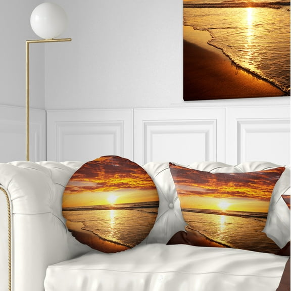 Designart Vibrant Yellow Sun and Calm Waves - Seascape Throw Pillow - 12x20