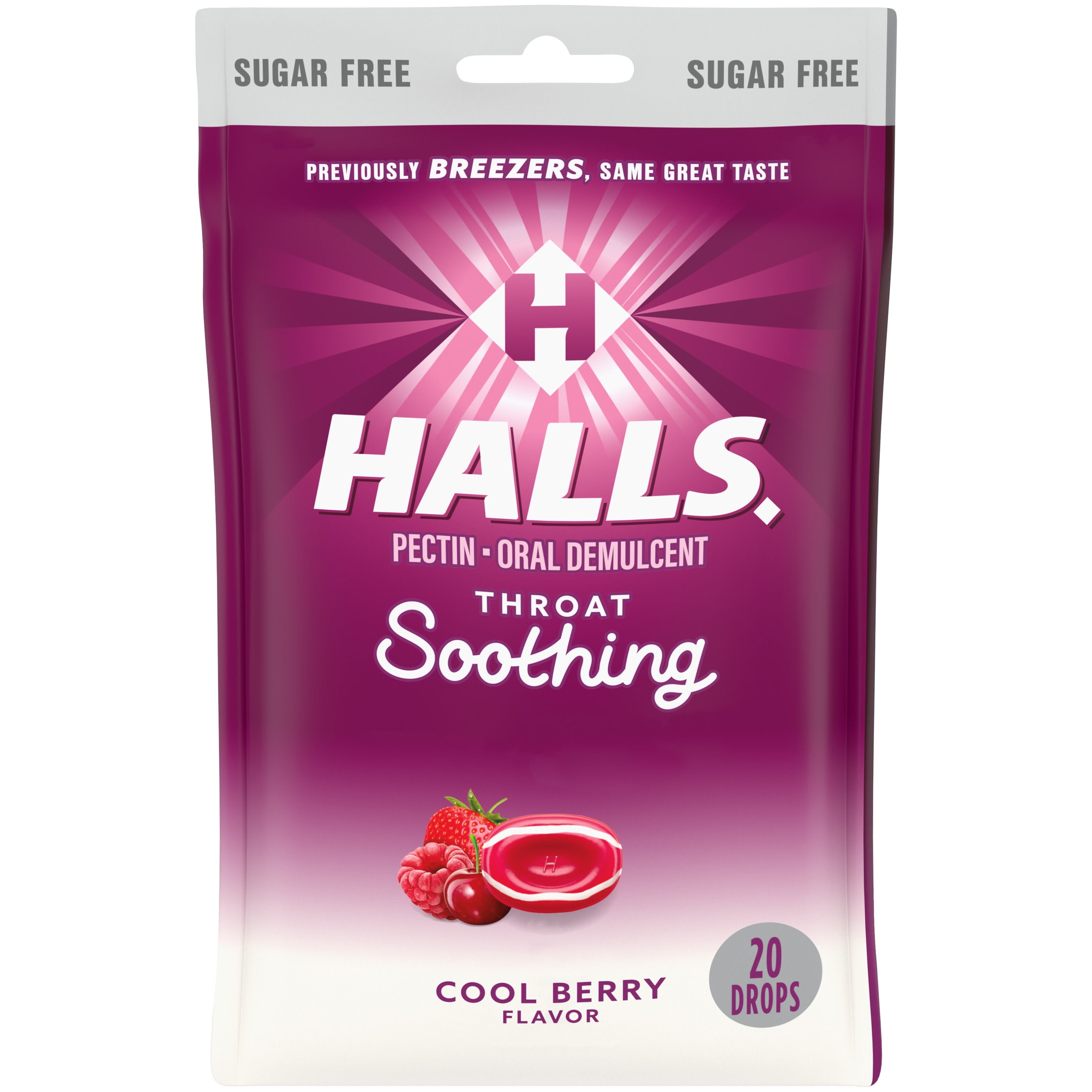 HALLS Breezers Cool Berry Sugar Free Throat Drops, 20 Drops