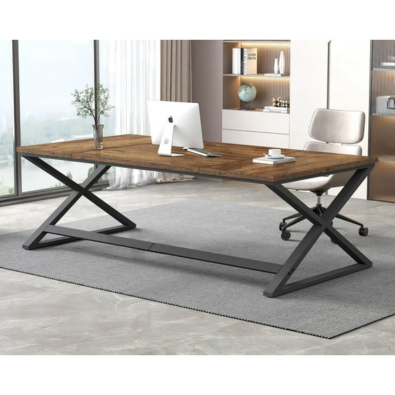 IBF Rustic Large Desk for Home Office, 78.7" Extra Long Computer Desk, Wood Metal Wide Work Desk for Study Writing, Farmhouse Dual Monitor Workstation Gaming Desk Computer Table, Rustic Brown