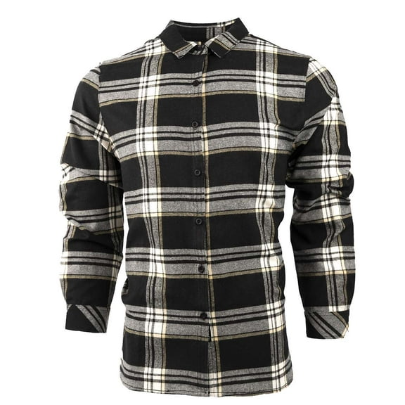 Burnside Women's No Pocket Yarn-Dyed Long Sleeve Flannel Shirt 5212 Black/ Ecru L