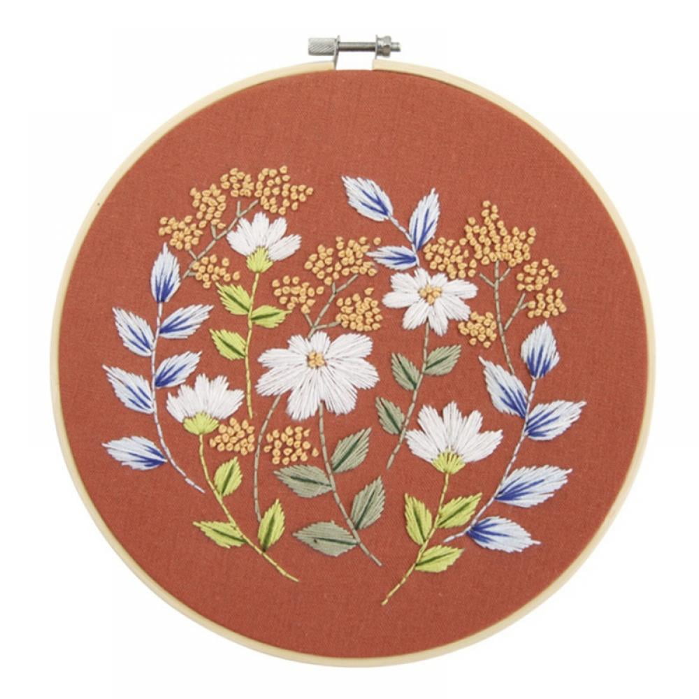 Embroidery Starter Cross Stitch Kit Bamboo Embroidery Hoop Special Embroidered Needle Including Stamped Embroidery Cloth with Pattern Color Threads and Tool Kit 