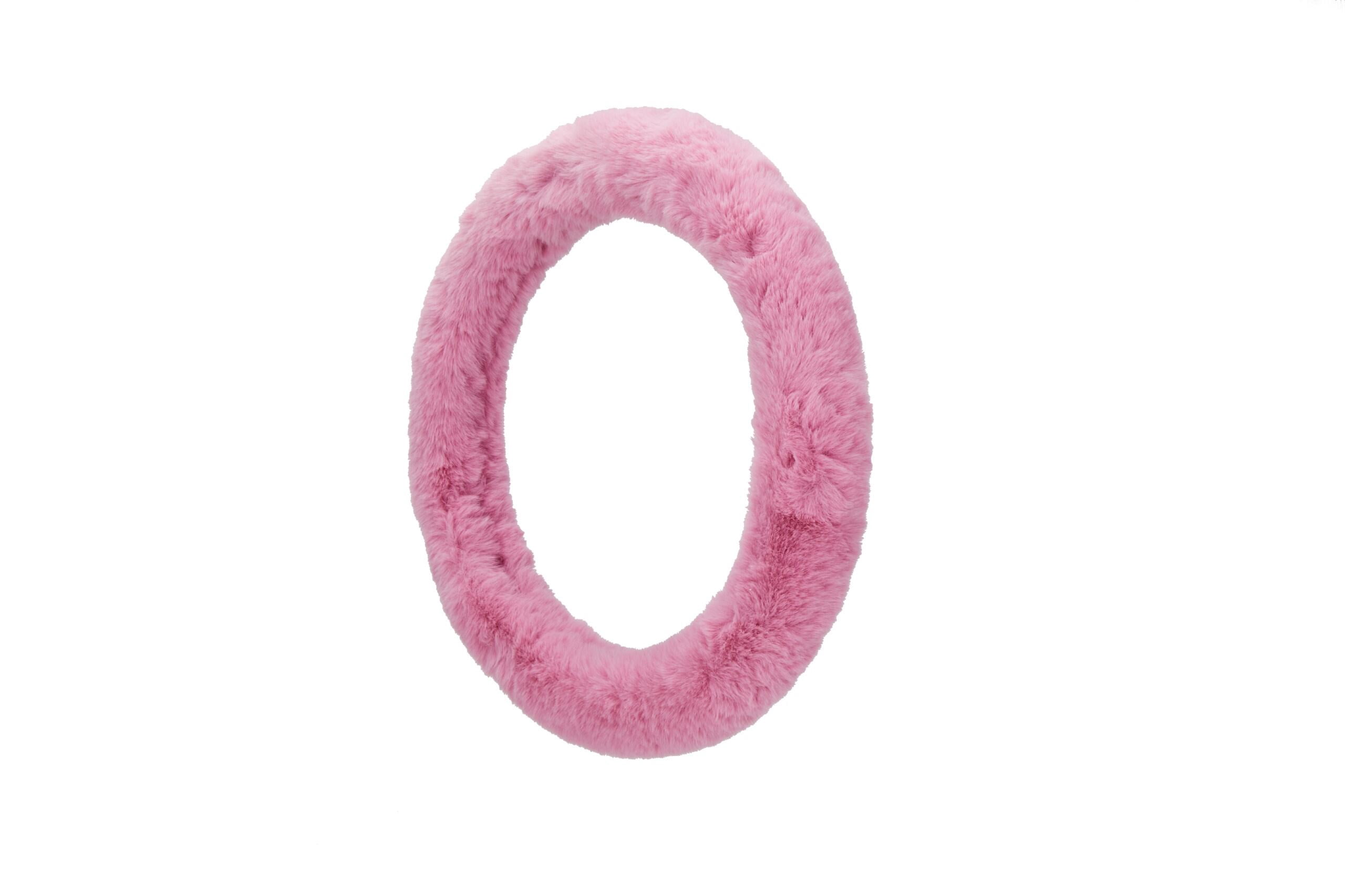 Emerald Universal 14.6"-15.4" Plush Steering Wheel Cover, Soft Faux Fur - Pink