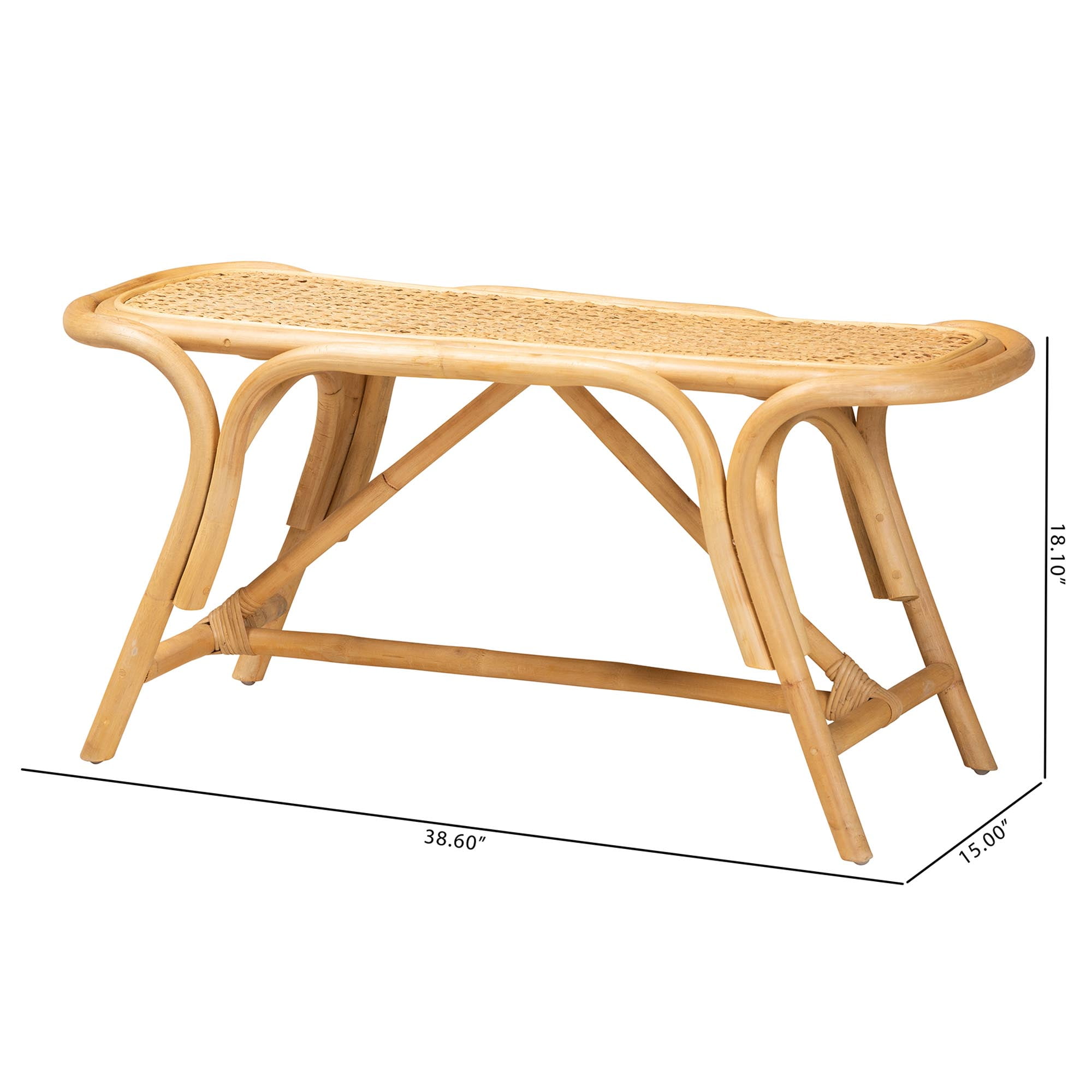 bali & pari Septa Rattan BOHO Bench, Natural Brown