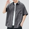 thumbnail image 5 of Lenago Shirts for Men Solid Color Casual Loose Short Sleeved Shirt Jacket T-shirt, 5 of 7