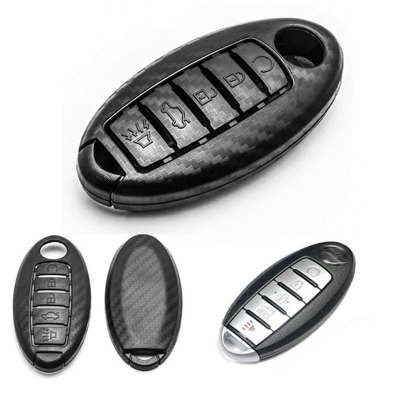 x xotic tech Matte Black Carbon Fiber Pattern ABS Key Fob Shell Cover Case, Compatible with Nissan Titan Altima GT-R 370Z Maxima Infiniti Q50 Q60 Q70 QX50 G37 5-Button Smart Keyless Entry Key