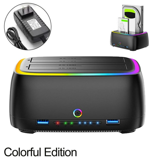 Dual Bay Hard Drive Station With USB3.0 5Gbps For 2.5 3.5 HDD SSD Enclosure Clone Card TF SD Offline Adapter Suitable For Data Storage And Transfer In Home Office Environments